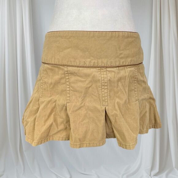 Early 2000's Preppy Skater Brown Tan Micro Mini Ultra Short Corduroy Skirt L - Picture 1 of 7